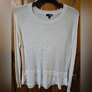 a.n.a Glittery Silver Sweater With Sheer Ruffle Hem